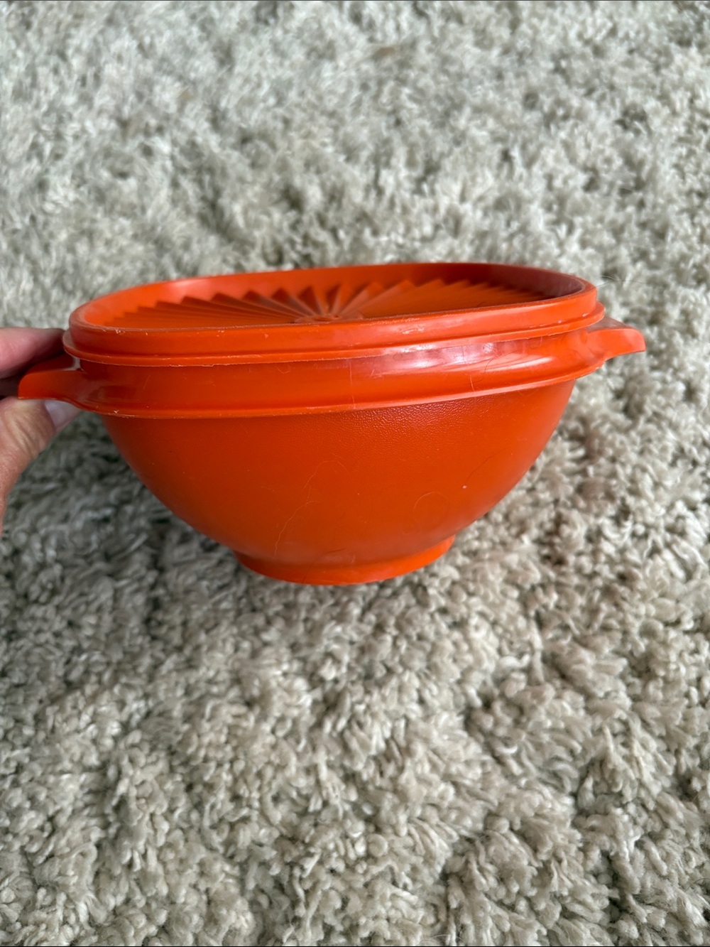 Tupperware Vintage Harvest Orange Servalier bowl with Snap-On Lid Number 838-16